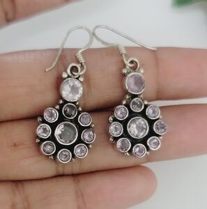 Vintage Sterling Silver Amethyst Dangal Earrings
